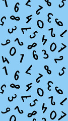 template with the image of keyboard symbols. a set of numbers. Surface template. pastel blue background. Vertical image.