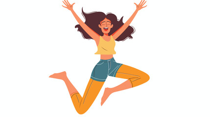 Happy young woman jumping with joy fun. Active energy
