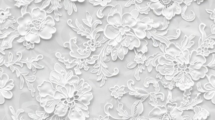 seamless texture of delicate white Chantilly lace with floral patterns and fine details