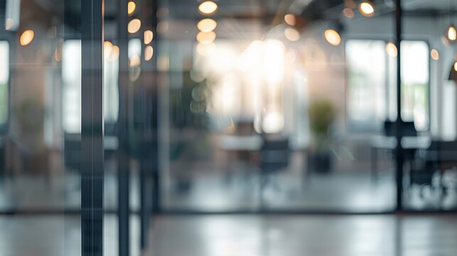 Beautiful inconspicuous office interior room. Blurry workspace with unfocused effect