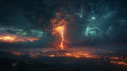 Night Thunderstorm: An image capturing the power of a night thunderstorm - obrazy, fototapety, plakaty