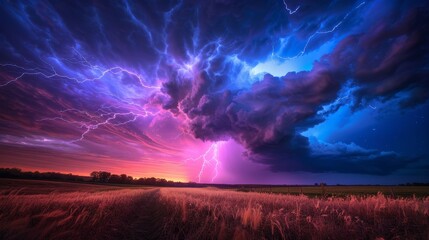 Thunderstorm: A photo of a lightning bolt zigzagging across the sky during a thunderstorm