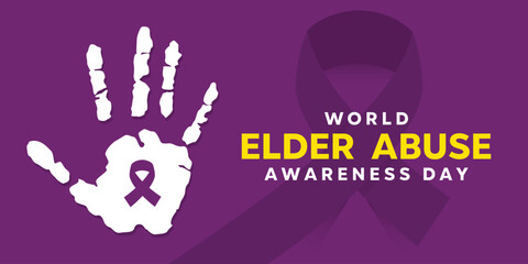 World Elder Abuse Awareness Day. Hand and ribbon Great for cards, banners, posters, social media and more. Purple background.
