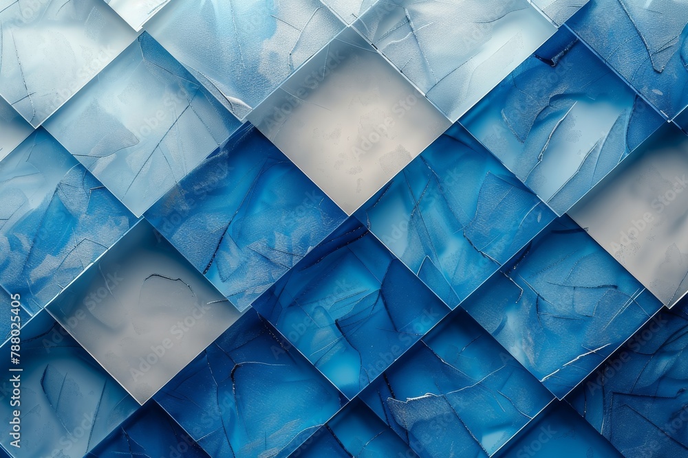 Poster this image displays a geometric pattern with a combination of textures and shades of blue, creating 