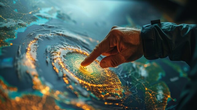 Weather Forecasting: A photo of a meteorologist pointing at a weather map