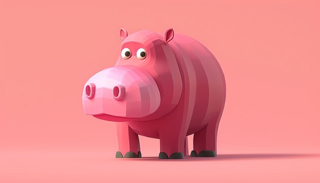Hippopotamus 3d, cartoon, flat design
