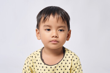 Cyberbullying Low self-esteem. Asian kid boy child feeling sad. Emotional Tantrum and Angry boy