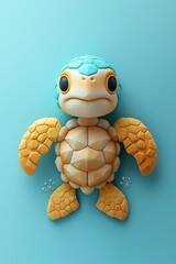 Turtle 3d, cartoon, flat design - obrazy, fototapety, plakaty