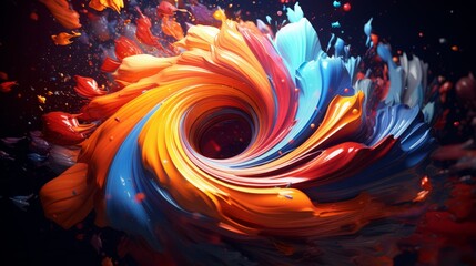 Vibrant 3D digital particles swirling around geometric shapes