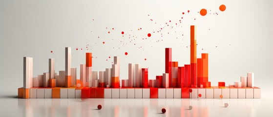 3D minimalist chart with downward trends and red indicators, symbolizing economic decline,
