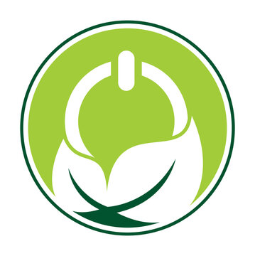 Leaf power button logo design icon vector.