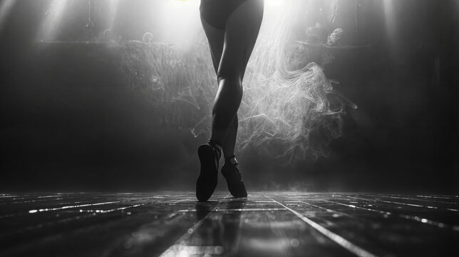 Dancer in the studio. Contemporary dance and choreography. Movement to music. Black and white photo