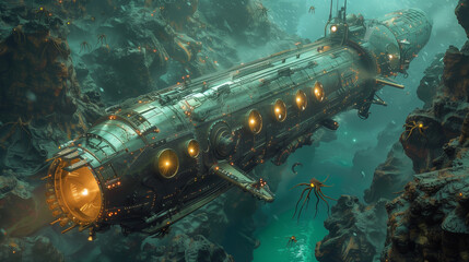 creative design of submarine in underwater - 788027470