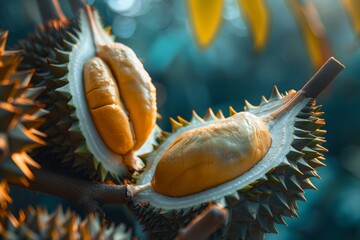 Durian fruit king of Asia with sweet fleshy inside