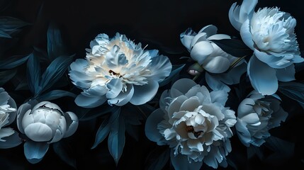 Detailed Oil Painting Style White and Blue Peonies