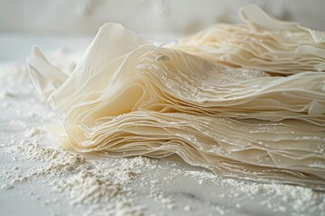 Filo dough layers on a floured table - Powered by Adobe
