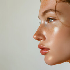 Closeup of the face with no makeup on the model's nose and mouth