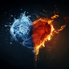 A metaphorical image of a heart encased in ice and another ablaze, placed side by side to visually represent the contrast between coldness and warmth in human emotions