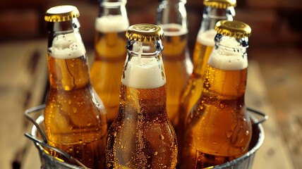 Cold bottles of beer in the bucket