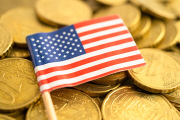 US flag on coins money, finance and accounting, banking concept.
