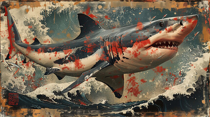 illustration of shark, paint style