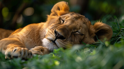 lion sleeping in wild