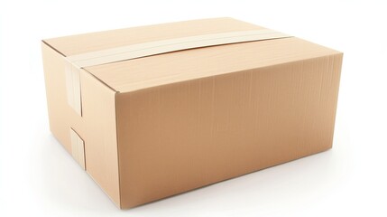 A closed, taped cardboard parcel box isolated on a white background
