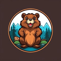 A funny beaver holding, mascot animal for t-shirt
