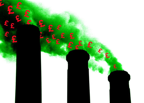 Money from burning fossil fuels, illustration