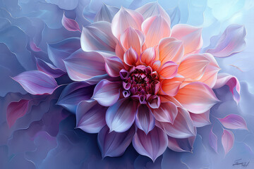 A beautiful dahlia flower in pastel colors, detailed and vibrant, with soft lighting and a dreamy atmosphere. Created with Ai