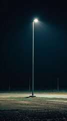 A lone street light in the middle of a field at night, AI