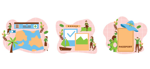 Flat Bundle Travel Photo Card Design Illustration