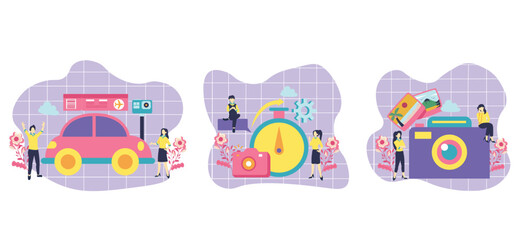 Flat Bundle Purple Travel Kit Design Illustration