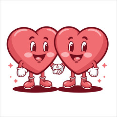 cartoon 2 heart characters holding hands and smiling