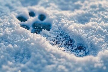 Footprint and dog print in snow