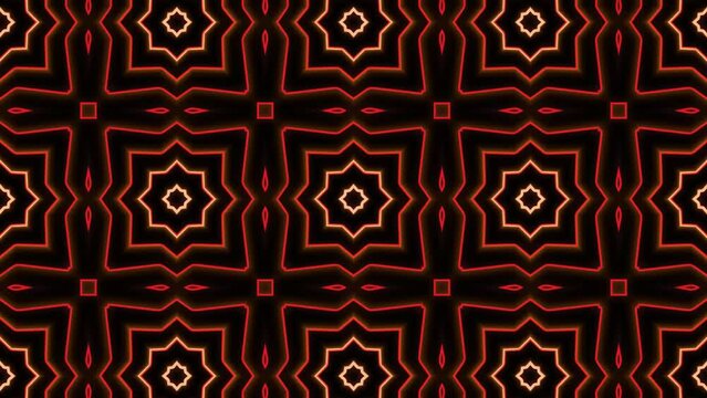 The effect is kaleidoscopic. The visuals are psychedelic. The background is dark orange abstract.