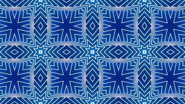 The effect is kaleidoscopic. The visuals are psychedelic. The background is blue abstract.