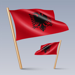 Vector illustration of two 3D-style flag icons of Albania isolated on light background. Created using gradient meshes, EPS 10 vector design elements from world collection