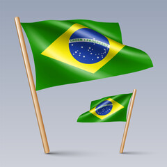Vector illustration of two 3D-style flag icons of Brazil isolated on light background. Created using gradient meshes, EPS 10 vector design elements from world collection