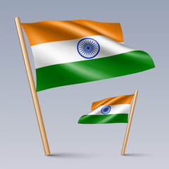 Vector illustration of two 3D-style flag icons of India isolated on light background. Created using gradient meshes, EPS 10 vector design elements from world collection