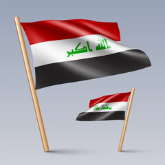 Vector illustration of two 3D-style flag icons of Iraq isolated on light background. Created using gradient meshes, EPS 10 vector design elements from world collection