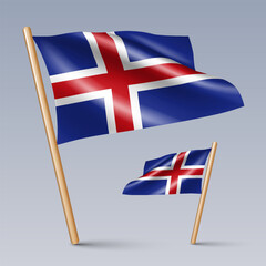 Vector illustration of two 3D-style flag icons of Iceland isolated on light background. Created using gradient meshes, EPS 10 vector design elements from world collection