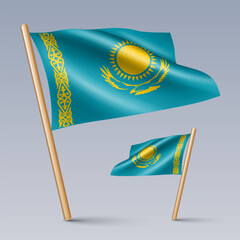 Vector illustration of two 3D-style flag icons of Kazakhstan isolated on light background. Created using gradient meshes, EPS 10 vector design elements from world collection