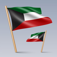 Vector illustration of two 3D-style flag icons of Kuwait isolated on light background. Created using gradient meshes, EPS 10 vector design elements from world collection