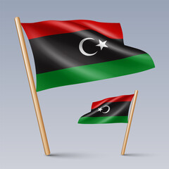 Vector illustration of two 3D-style flag icons of Libya isolated on light background. Created using gradient meshes, EPS 10 vector design elements from world collection