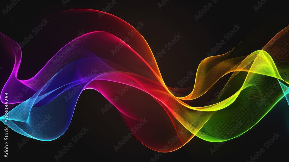 Poster modern colorful wave lines. wave shape with black background.