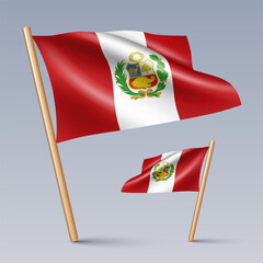 Vector illustration of two 3D-style flag icons of Peru isolated on light background. Created using gradient meshes, EPS 10 vector design elements from world collection