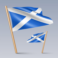 Vector illustration of two 3D-style flag icons of Scotland (UK) isolated on light background. Created using gradient meshes, EPS 10 vector design elements from world collection