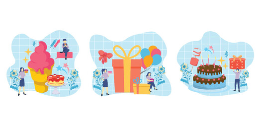 Flat Bundle Birthday Party Design Illustration