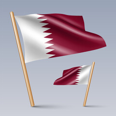 Vector illustration of two 3D-style flag icons of Qatar isolated on light background. Created using gradient meshes, EPS 10 vector design elements from world collection